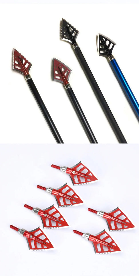 6Pcs Archery Hunting Aluminum Broadheads 4-blade Arrow Heads Points Tips Shooting 100 Grain Broadheads