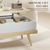 Homcom Liftable Coffee Table with 3 Hidden Storage Compartments and Wooden Legs 100X79X54 cm Natural and White