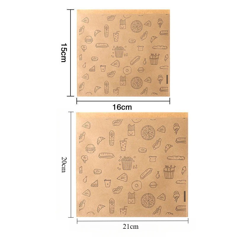 50PCS Greaseproof Paper Bag, Kraft Paper Bag, Food Packaging Bag, Disposable Packaging Baking Paper Kitchen Accessories