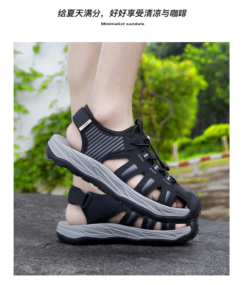 Summer Men's Sandals Beach Shoes Handmade Breathable Design Wading Casual Beach Shoes Lightweight Soft Bottom Outdoor Sandals