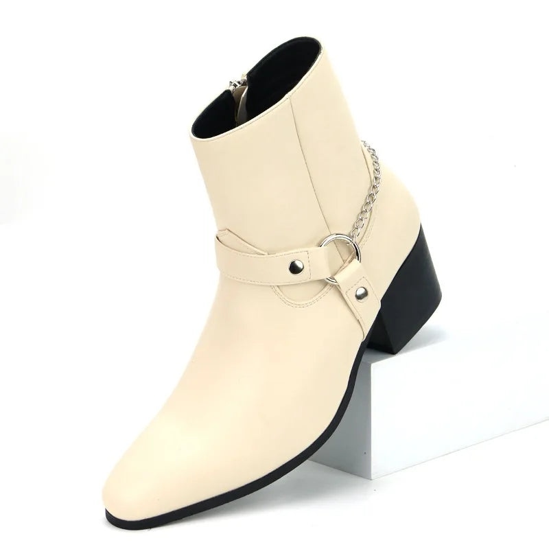 Fashion Men's Boots Designer Mid-Calf High Heel Boot 2025New Chelsea Boots Luxury Leather Boots for Men Big Size47 Botas Hombre