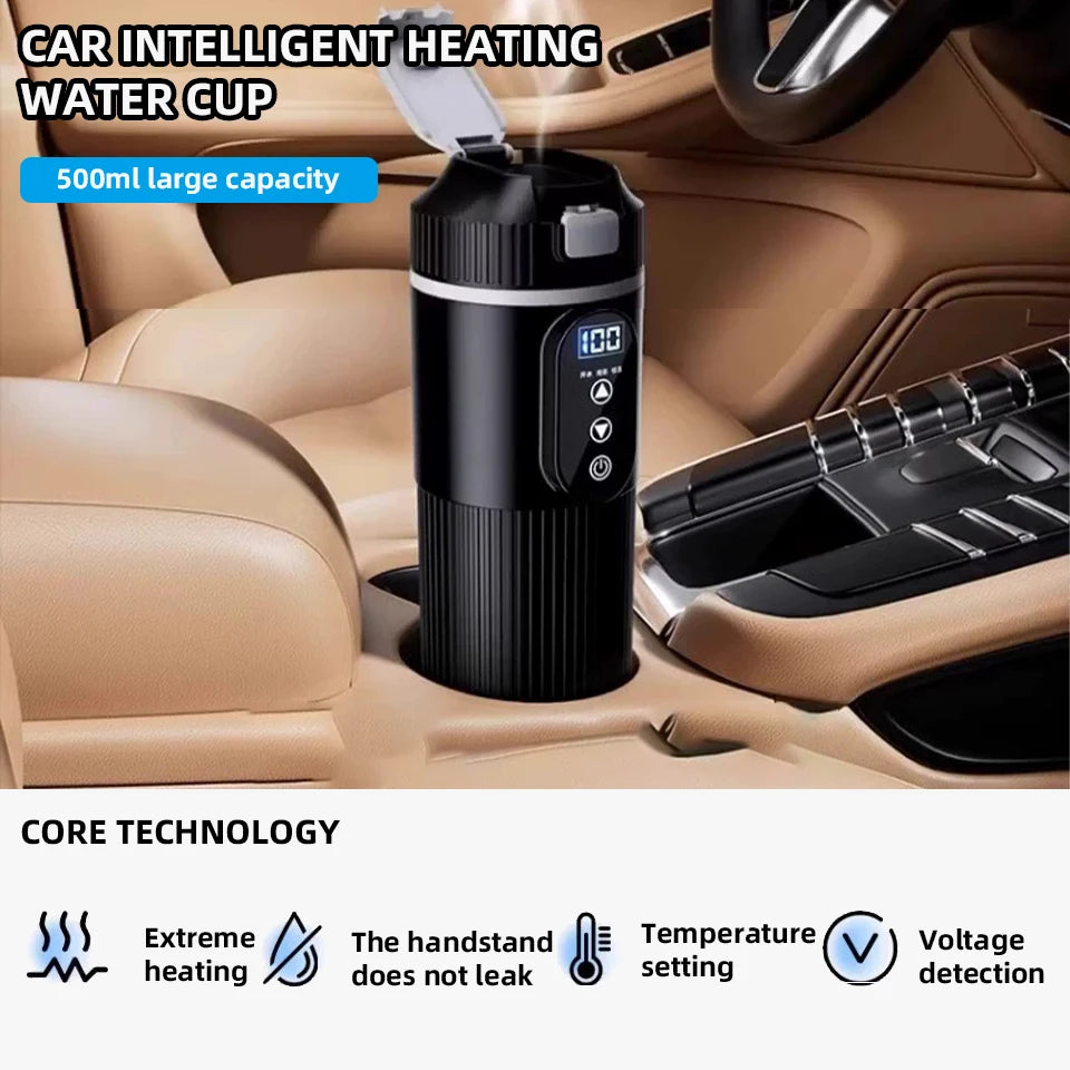 E-ACE 12/24V Car Heat Mug 500ML Car Kettle Stainless Steel Heating Travel Cup Dry burn Protection Coffee Tea Instant Noodles