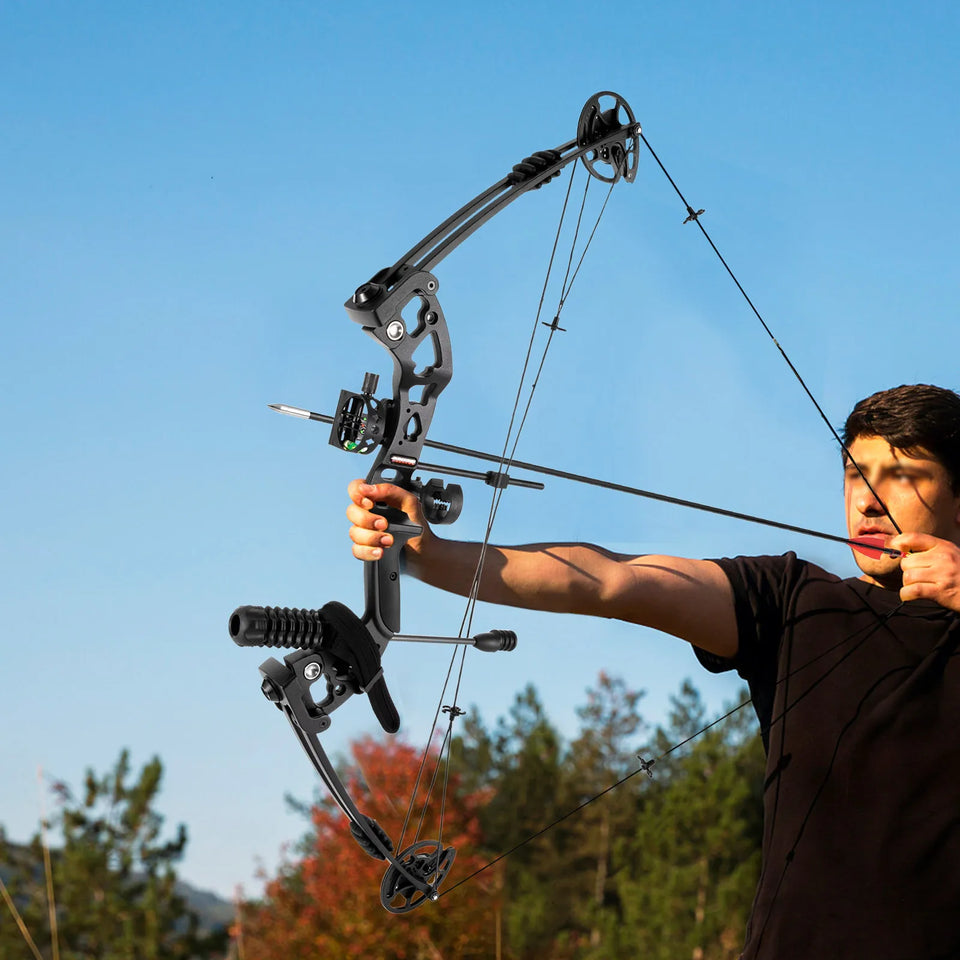 30-55 lbs Compound Bow Adjustable Draw Weight and Length with 3-Pin Sight 12 Arrows Complete Arch Set for Adults Right Hand