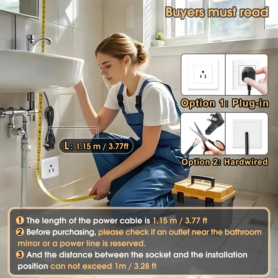 50x70cm LED Bathroom Mirror Vanity Mirrors with Backlit Lights Fogless Makeup Mirror Wall Mounted with Demister