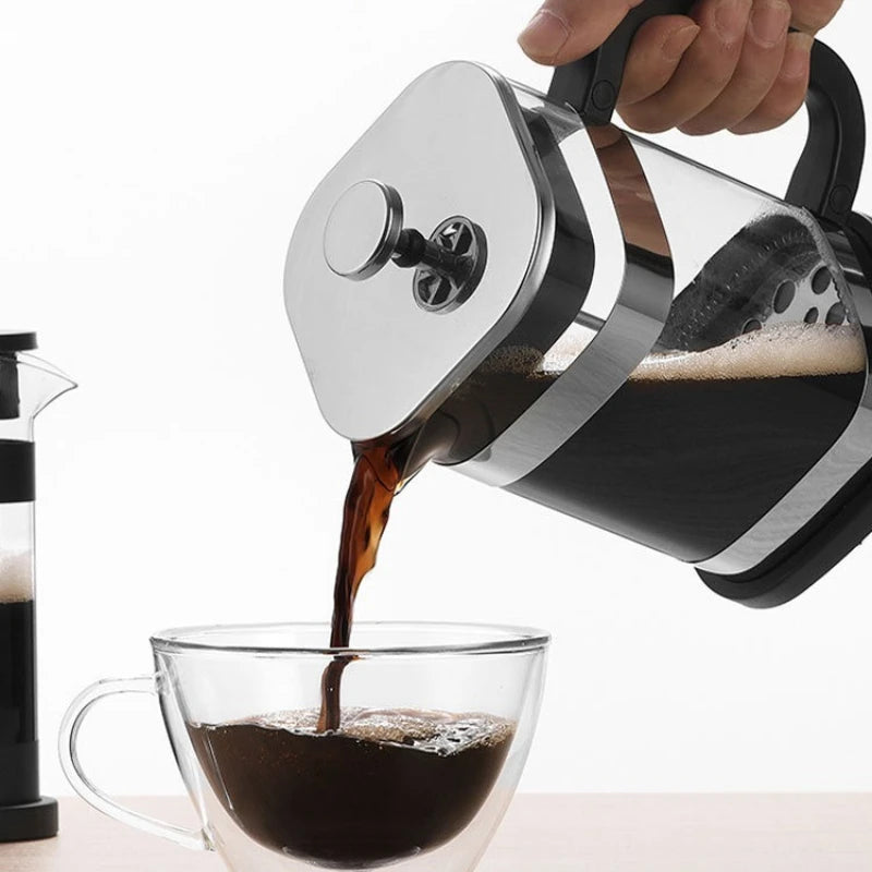 1000ml Square-shaped French Press Pot Durable Glass Coffee Machine with Stainless Steel Fine Mesh Filter Household Tea Kettle