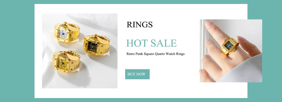 Rhinestone Mini Unisex Fashion Finger Watch Retro Roman Quartz Watch Rings for Women Men Elastic Strap Alloy Watches Jewelry