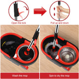 Spin Mop and Bucket Set with Wringer 360° Spinning, 4 Microfiber Mop Heads 61" Adjustable Handle Stainless Steel Floor Cleaner