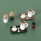 Handcrafted 7Pcs Miniature Dollhouse Coffee Cup Scene Model with Tray Plate, Perfect for Desktop Decoration