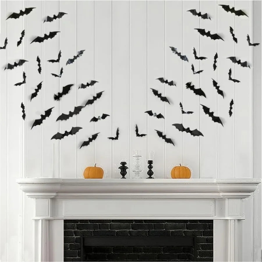 120pcs Halloween Bats Decorations for Outdoor and Indoor Use 3D Bat Stickers Ideal for Wall Window Home Kitchen Scary Theme Par