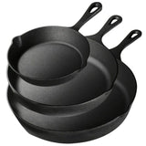 3PCS Pre-Seasoned Cast Iron Skillet Set, Pans for Oven Grill Campfire, Durable Cookware for Home Outdoor Cooking