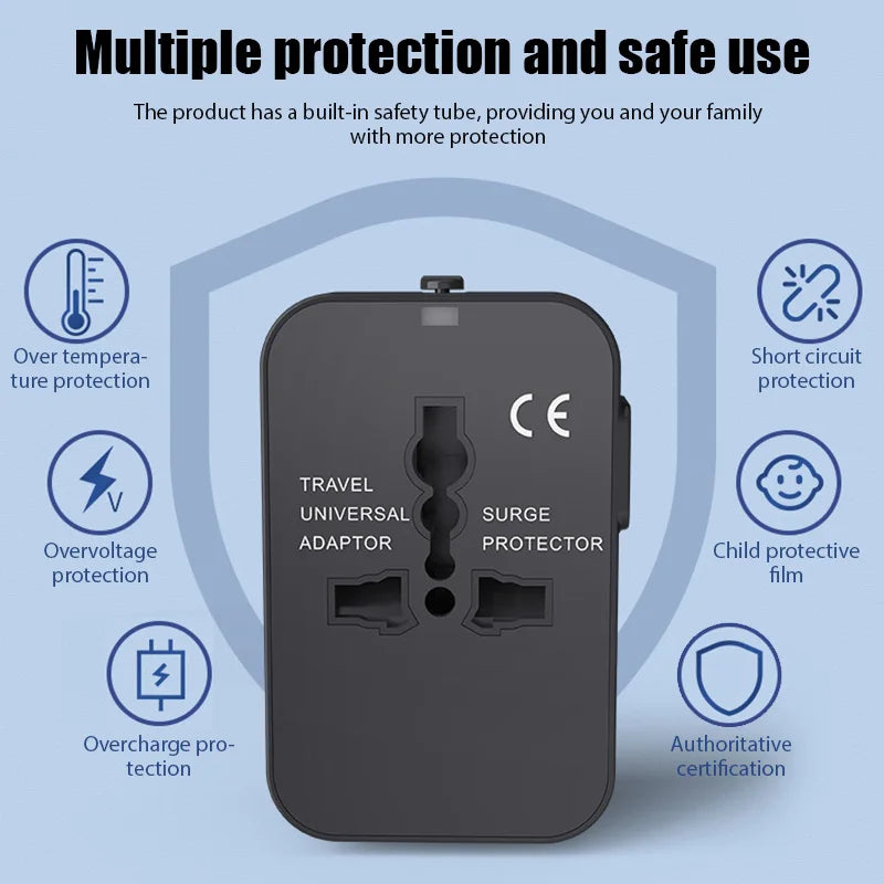 Universal Travel Adapter EU UK US AU AC Power Charger Adapter Global Conversion Plug Dual USB PD Port Travel Conversion Socket