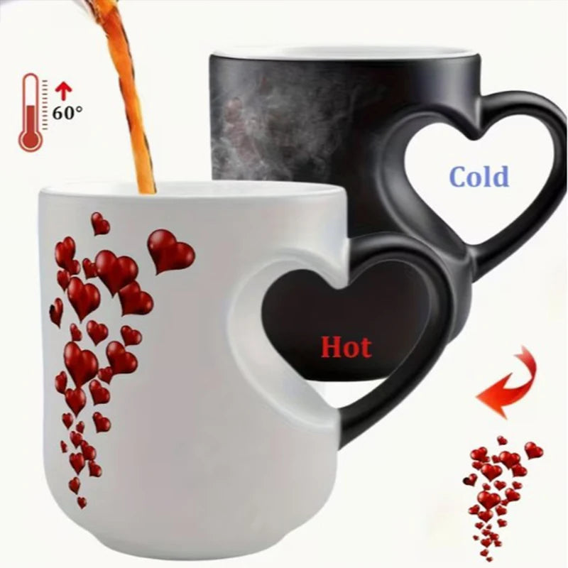Heat Sensitive Color Changing Heart Handle Mug Strange Rare Mate Couple Valentine's Day Wedding Coffee Mug Cup Festival Gifts