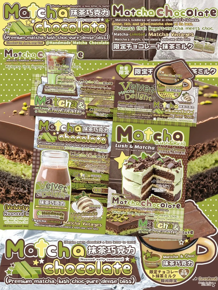 Matcha Chocolate Coffee Small Laminated Sticker Set Pack Best Wish Message Cards Gift Box Gift Bag Packaging Decorative Paper