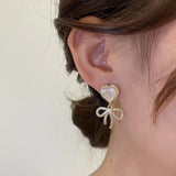 2022 New Trend Simulation Pearl Long Earrings Women's Flower Rhinestone Wedding Pendant Earrings Fashion Korean Jewelry Earrings