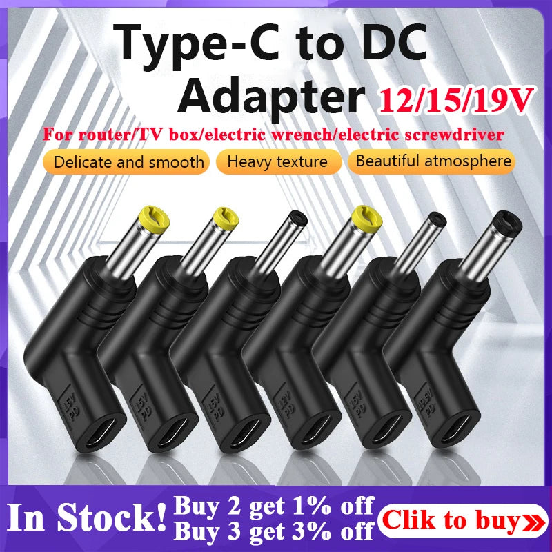 USB C PD to DC Power Connector Universal 12/15/19V Type C to DC Jack Plug Charging Adapter Converter for Router Tablet Mini Fan
