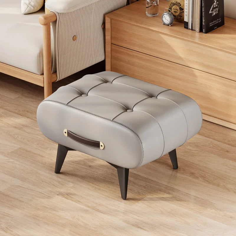 Furniture Small Upholstered Shoe Bench Oil Wax Leather Padded Entryway Shoe Changing Stool Modern Minimalist Living Room Ottoman