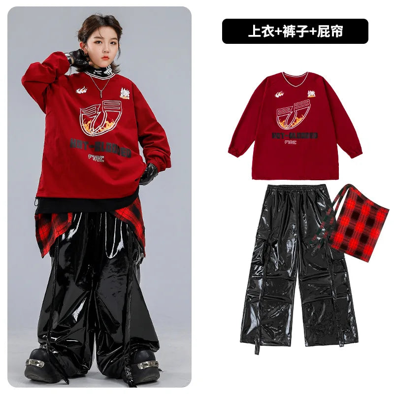 Boys Hip Hop Sweatshirt Shiny Vest Street Dance Cargo Pants Girls K-pop Clothes Set Kid Hip Hop Jazz Costume Children Streetwear