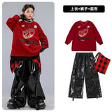 Boys Hip Hop Sweatshirt Shiny Vest Street Dance Cargo Pants Girls K-pop Clothes Set Kid Hip Hop Jazz Costume Children Streetwear