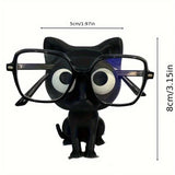 Cute Black Cat Glasses Holder Fashion Eyeglass Stand with Sitting Kitten Pose Adorable Desk Organizer for Home Office Room Decor