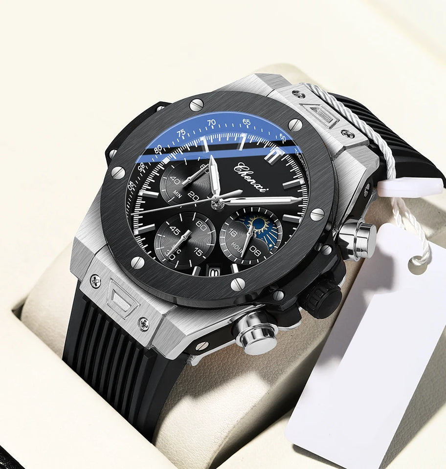 Men Watches High Quality Waterproof Sports Chronograph Quartz Wristwatches Silicone Strap Calendar Luminous Watch For Men