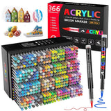 366 Colours Acrylic Markers Flexible Brush Tip Acrylic Paint Marker for Painting Stone Fabric Glass Ceramic Canvas Paper Wood