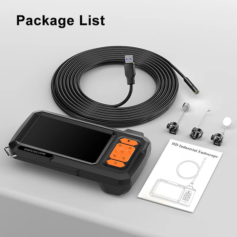 Endoscope Camera 4.3 Inch Screen Replaceable 1-100 Meter Rigid Cable HD1080P 8MM Lens Pipe Inspection USB Borescope LED 2600mAh