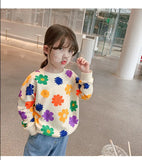 Spring Autumn Baby and Girls Sweet All-Over Flowers Sweatshirt School Kids Outfit Pullover Tops Child Workout Jumper 1-12 Years