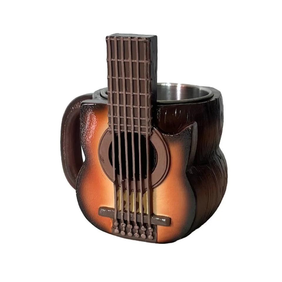 Stainless Steel Musical Instrument Coffee Mug Ornament Durable Guitar Style Water Cup Easy To Clean Comfortable Handle