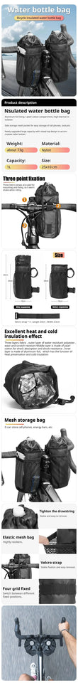 Bicycle Bag Bike Bottle Holder Handlebar Stem Thermal Bag with Mesh Pocket Coffee Cup Holders Cycling Water Bottle Carrier Bag