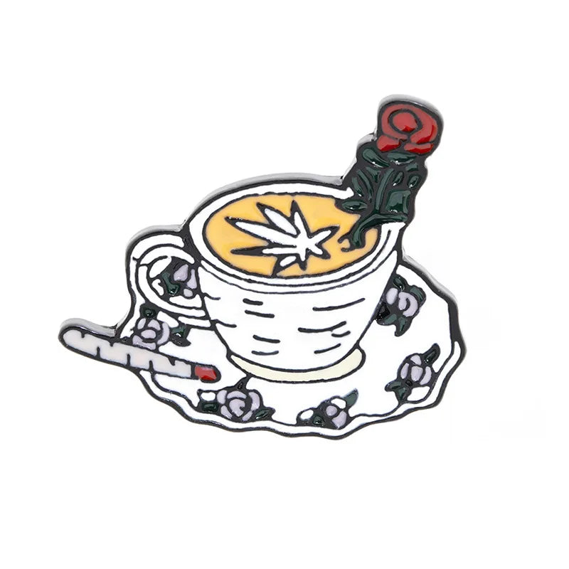 Coffee Collection Enamel Pin for Barista Vintage Rose Tea Latte Americano Brooches Coffee Machine Mini Coffee Bean Badge Jewelry