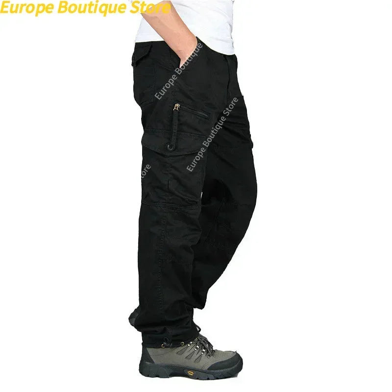 Camping Hiking Pants Men Cargo   Cotton Overalls Straight  Trousers Multi-Pocket Baggy  Slacks Pants