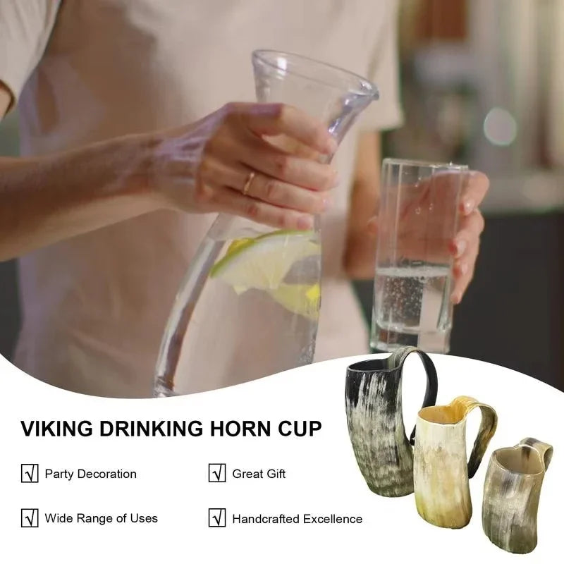 Drinking Horn Mug, 200-700ml Natural Ox Horn Cup & Coffee Stein Cool Unique Gift for Men and Women Home Decor for Beer Kitchen