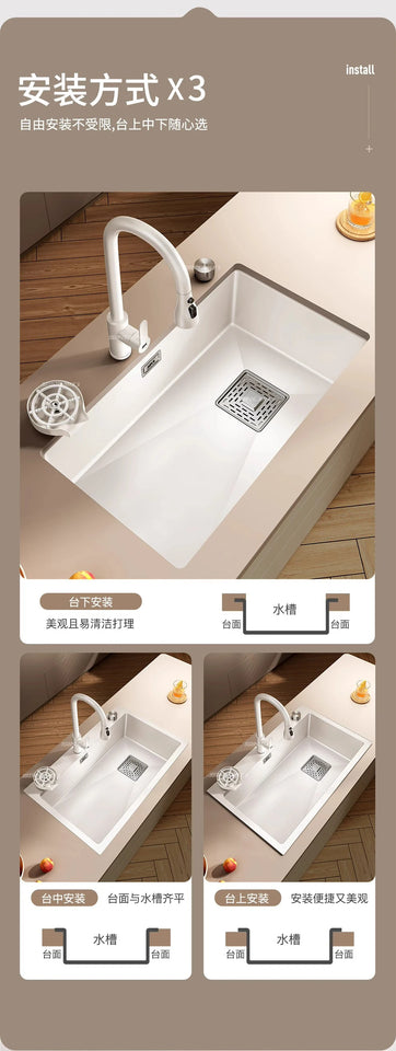 White Kitchen Sink, Stainless Steel Vegetable Sink, Large Sink Under The Table