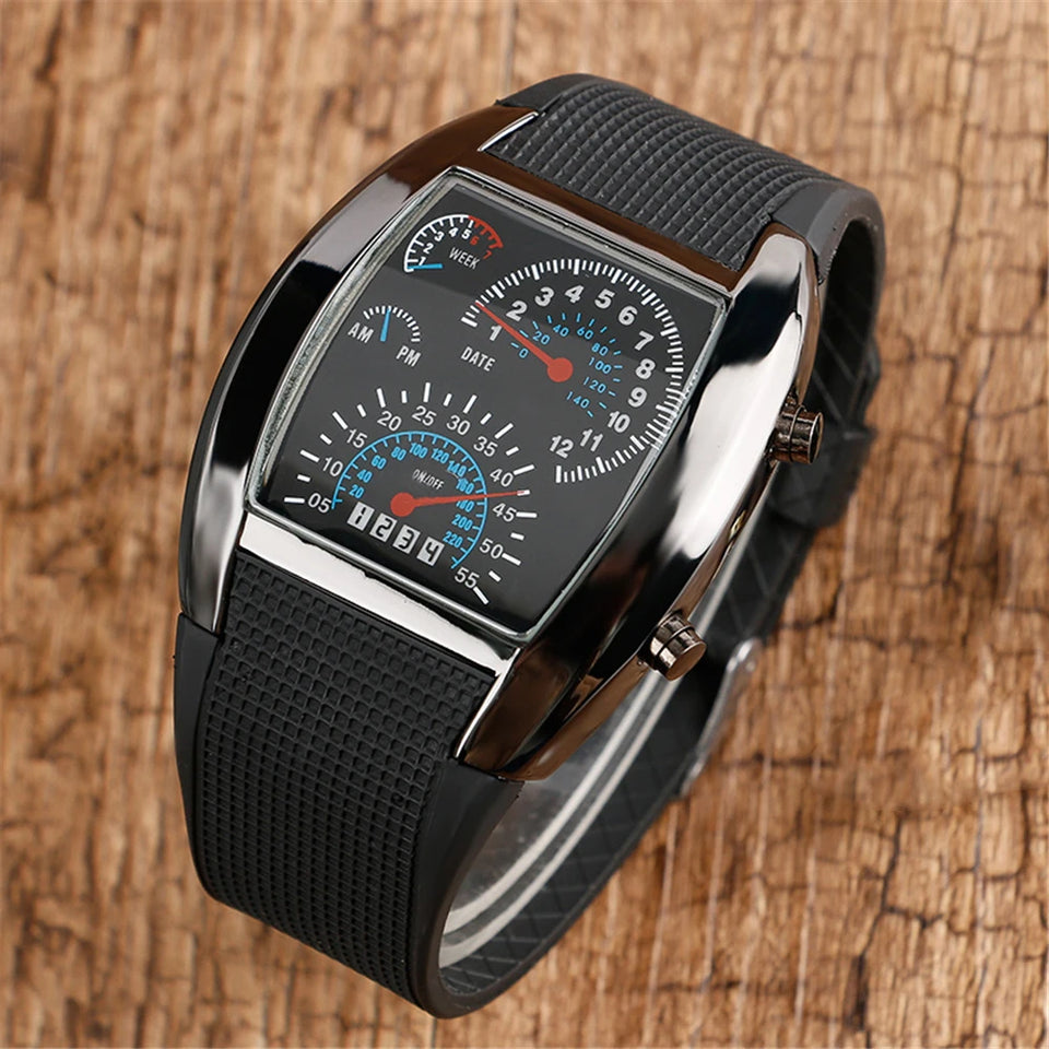 Barrel shaped Men's watch Fashion Sport LED Dashboard Pattern Dial Digital Wrist Watch Gift Digital LED Sports Watch Gifts Mens