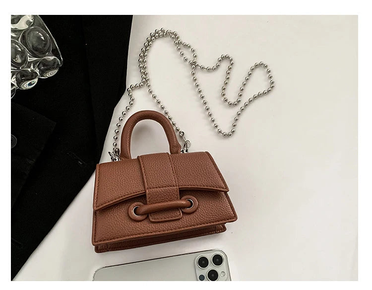 Women Mini Handbag Korean Style Chic Solid Texture Chain Crossbody Bag Ladies Summer High-Grade New Lipstick Commuter Bags