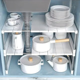 Stackable Storage Rack Wardrobe Layered Partition Rack Closet Sorting Shelves Telescopic Sink Holder Wardrobe Clothing Organizer