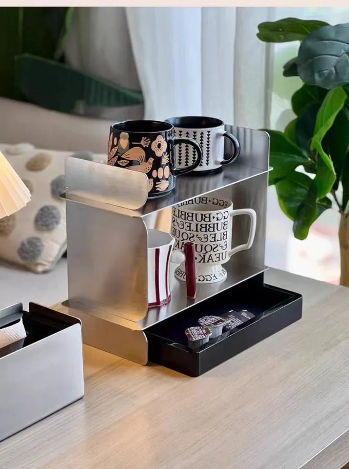 Coffee Cup Storage Display Stand Stainless Steel Retro Bath Bedroom Cosmetics Organization Rack Luxury Creative Home Accessories