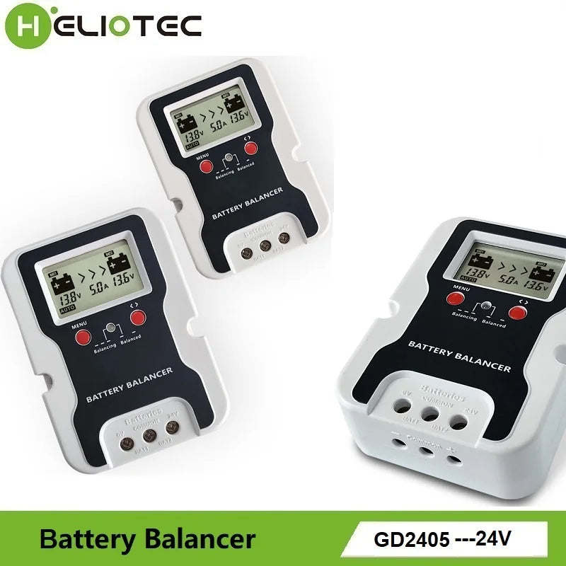 HELIOTEC 24V LED Display Battery Equalizer 2 x 12V Flood AGM Lead Acid Battery Bank Voltage Active Balancer Discharge Regulator