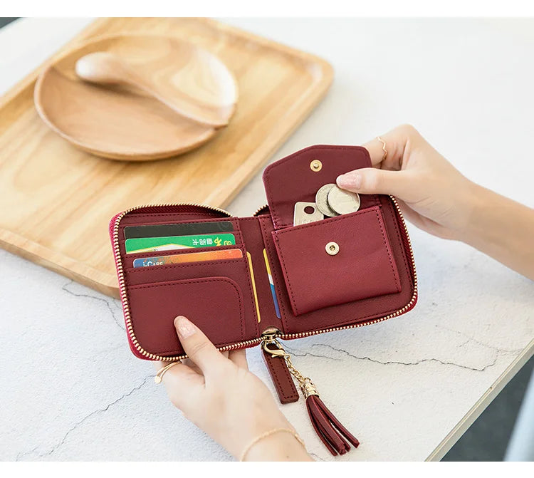 Women's Fringe Square Zipper Purse, Short Money Clip, All Simple Card Bag, Multi-functional Fashion Purse, New, 2024