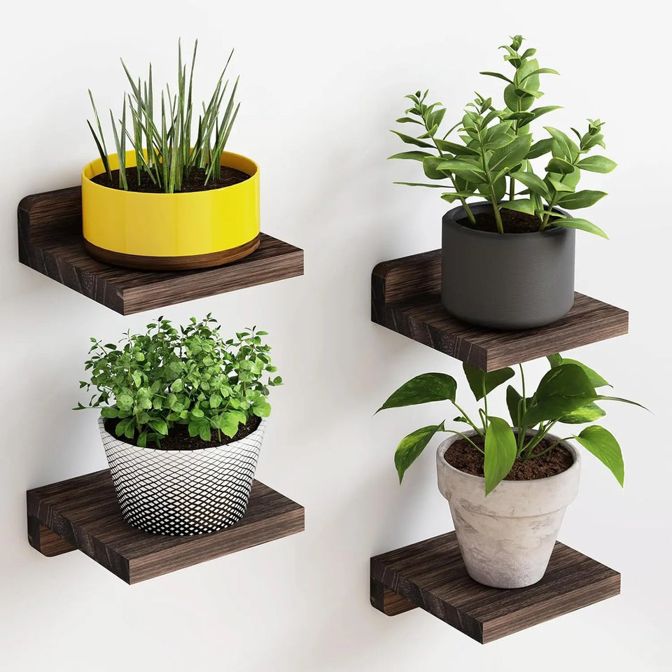 4PCS Floating Shelves For Wall Wood Shelf Display Ledges Room Decor Home Living Room Plant Flower Pot Tray Storage Garden Decora