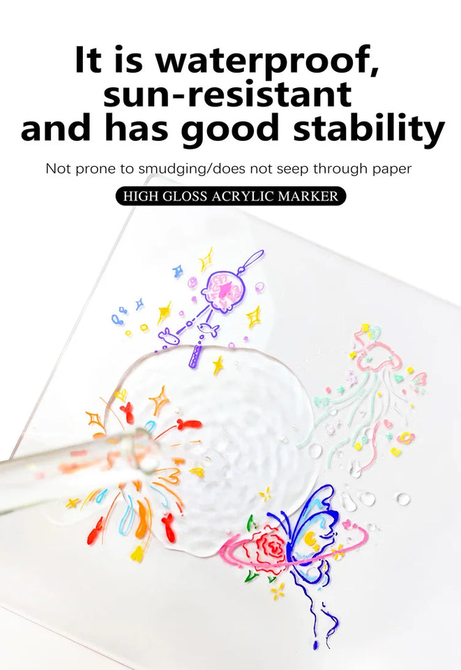 GuangNa 12 Colors/box Direct Liquid Hardhead High-gloss Acrylic Marker, for Student Notebook Writing, DIY Painting Graffiti