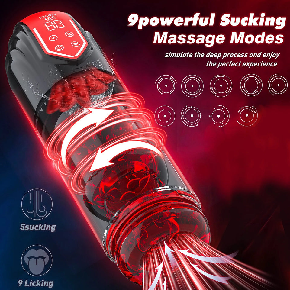 New LCD Automatic Sucking Licking Masturbator Cup 9 Thrusting Rotating Pocket Pussy Pumps & Enlargers Stroker Blowjob Penis Pump