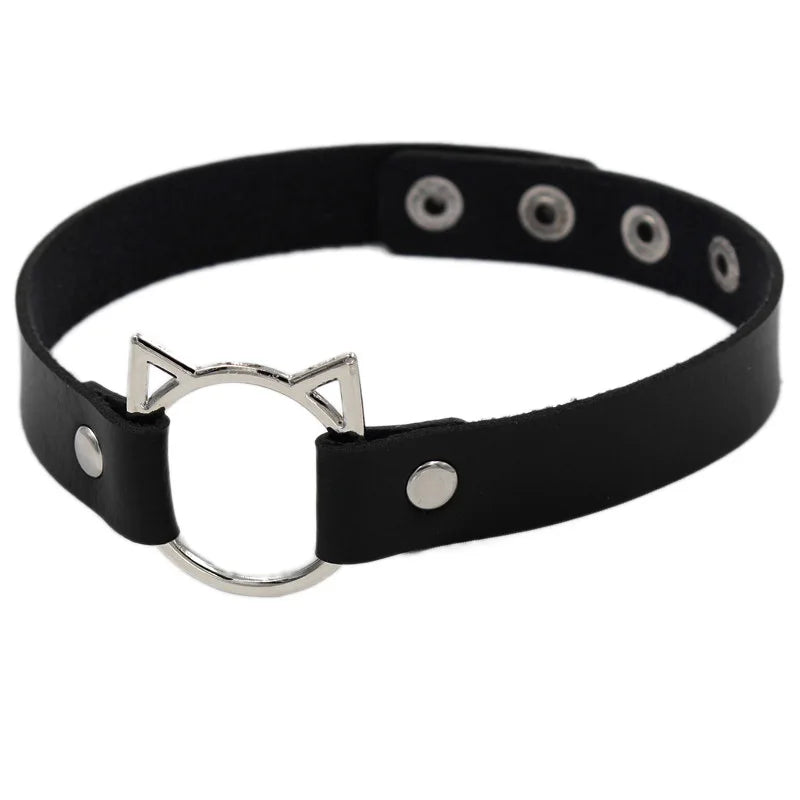 Woman Black Punk Choker Collar Necklace Sexy PU Leather Heart Lock Key Spike Chocker Gothic Cosplay Accessories Party Jewelry
