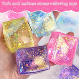Glitter Squishy Cube Stress Squeeze Toys Anti Stress Slow Rebound Maltose Ice Cubes Colorful Squeeze Block Decompression Toy