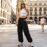 Willshela Women Fashion Parachute Cargo Pants Vintage Jogging Trousers High Elastic Waist Female Chic Lady Boot Cut