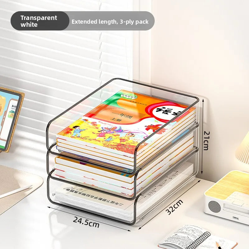 Desk Letter Tray Set, A4 Size Clear PET Stackable Document Organizer Office Desktop File Paper Holder Book Storage Rack.