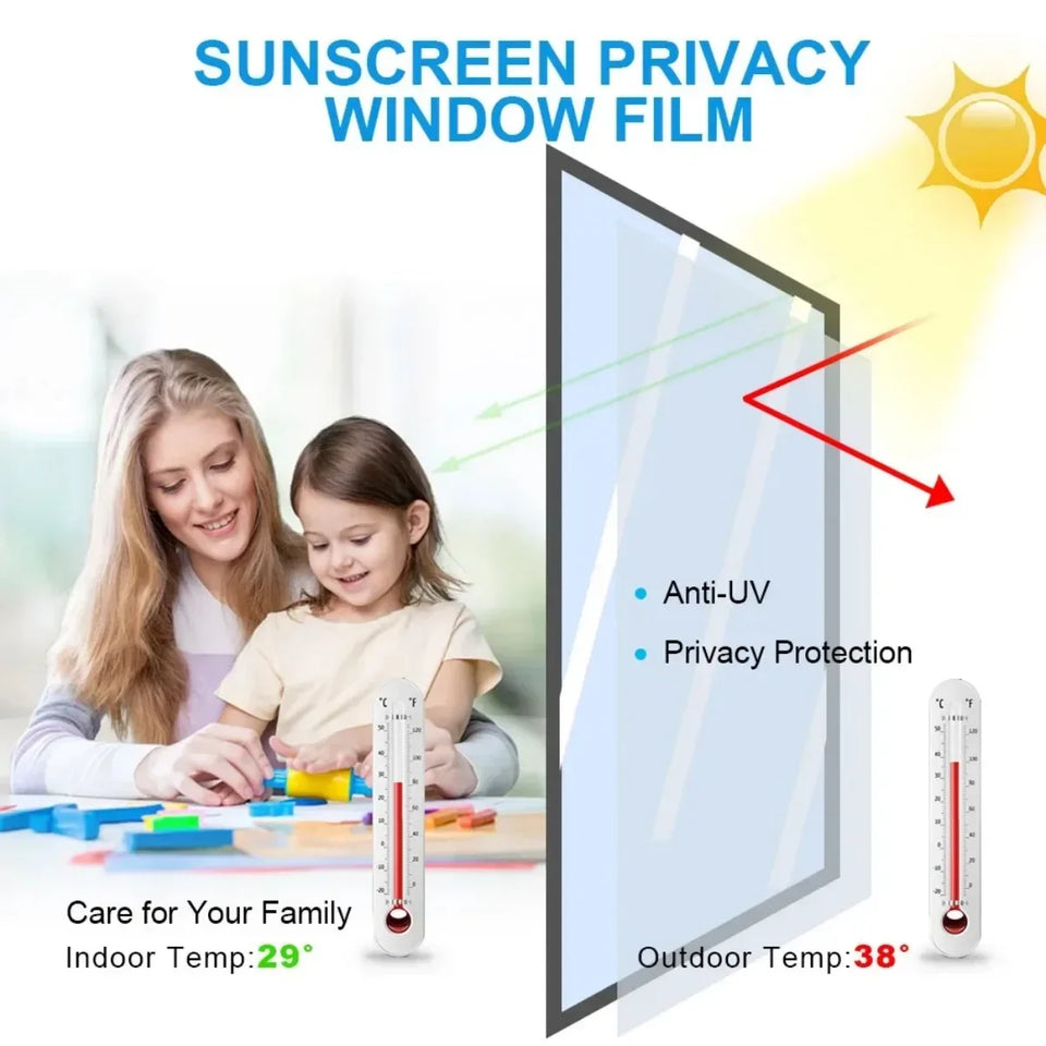 One Way Mirror Insulation Window Film PET Self-adhesive Reflective Solar Film Privacy Window Tint for Home Silver Glass Sticker