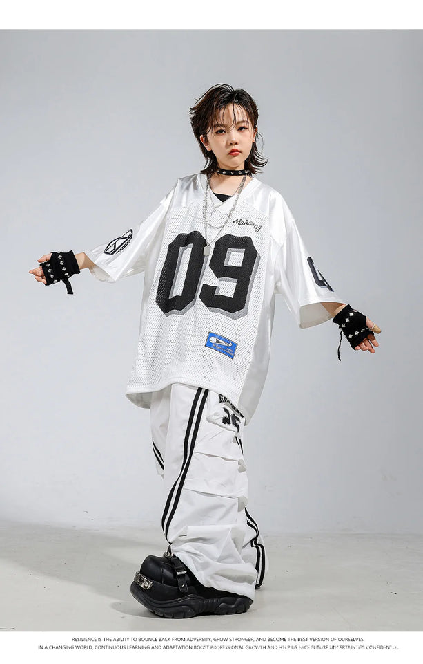 Boys Hip Hop Mesh T-shirt Cargo Pants Girls K-pop Street Dance Sweatshirt Costumes Child Clothes Sets Kids Teens Jazz Streetwear