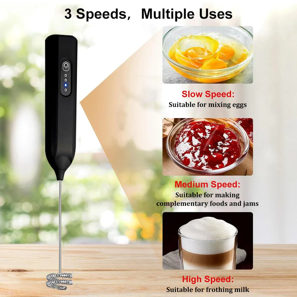 Electric Milk Frother Handheld Egg Beater USB Rechargeable Mini Cordless Coffee Whisk Milk Foam Maker Automatic Eggs Blender