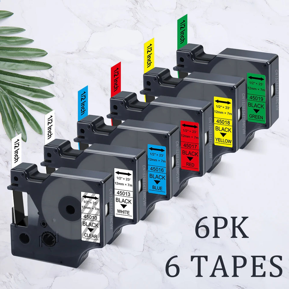 3~6PK Dymo D1 Label Tape 45013 for Dymo Label Maker Refill Black on White Compatible for DYMO LabelManager 160 280 Label Printer